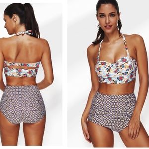 NEW Retro 50s Floral Halter High Waist Swimsuit